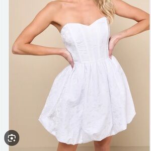 lulus  White Strapless Dress Mini "Angelic Allure White Jaquard Strapless"